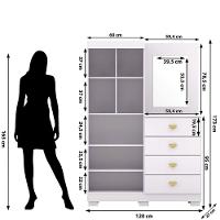 Cômoda Guarda-roupa Com 4 Gavetas E 5 Prateleiras Com Espelho Cristine Branco/camarim - 3