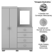 Cômoda Guarda-roupa Com 4 Gavetas E 5 Prateleiras Com Espelho Cristine Branco/camarim
