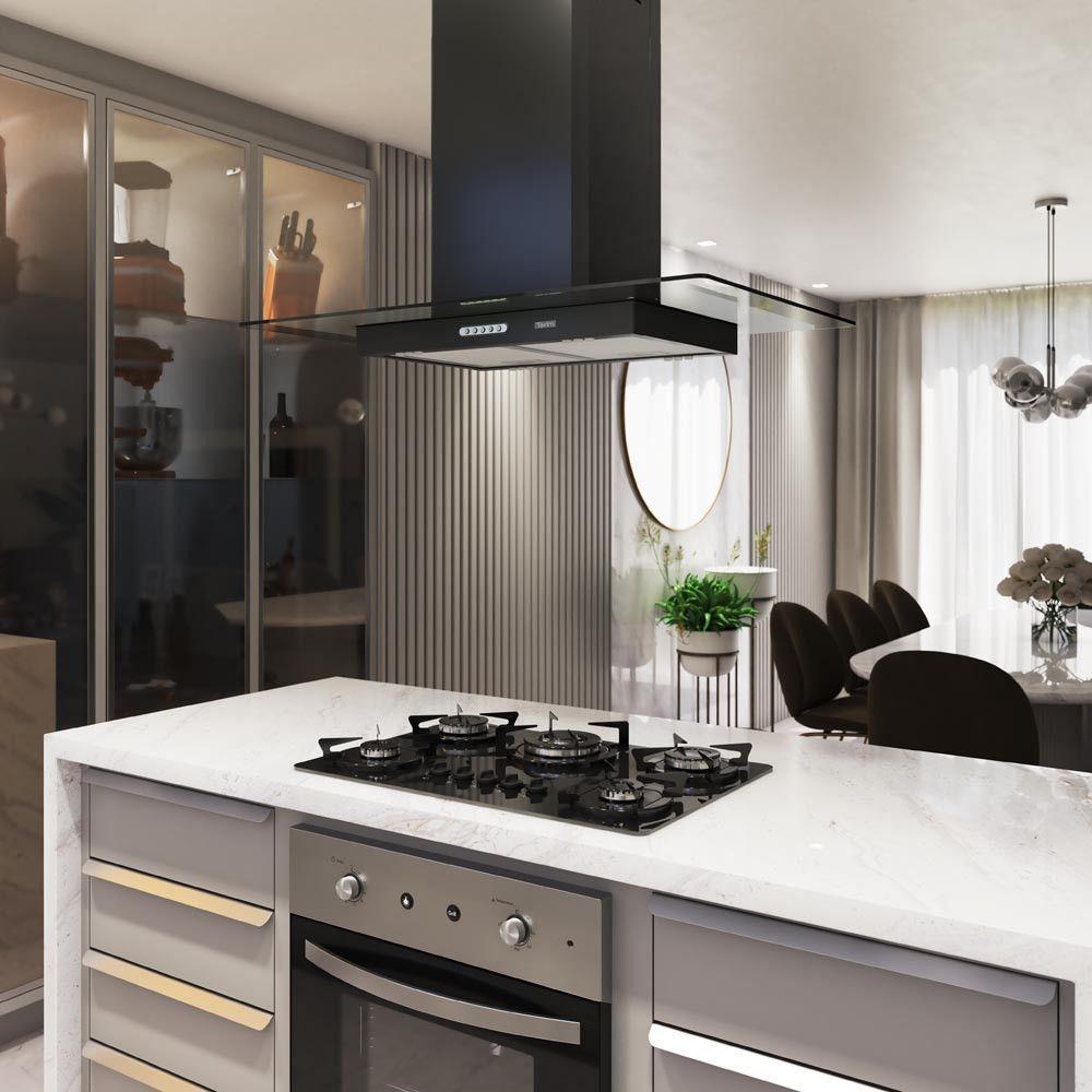 Coifa Terim Ilha Teto Vidro Reto Black 90 cm Preto 110V - 11