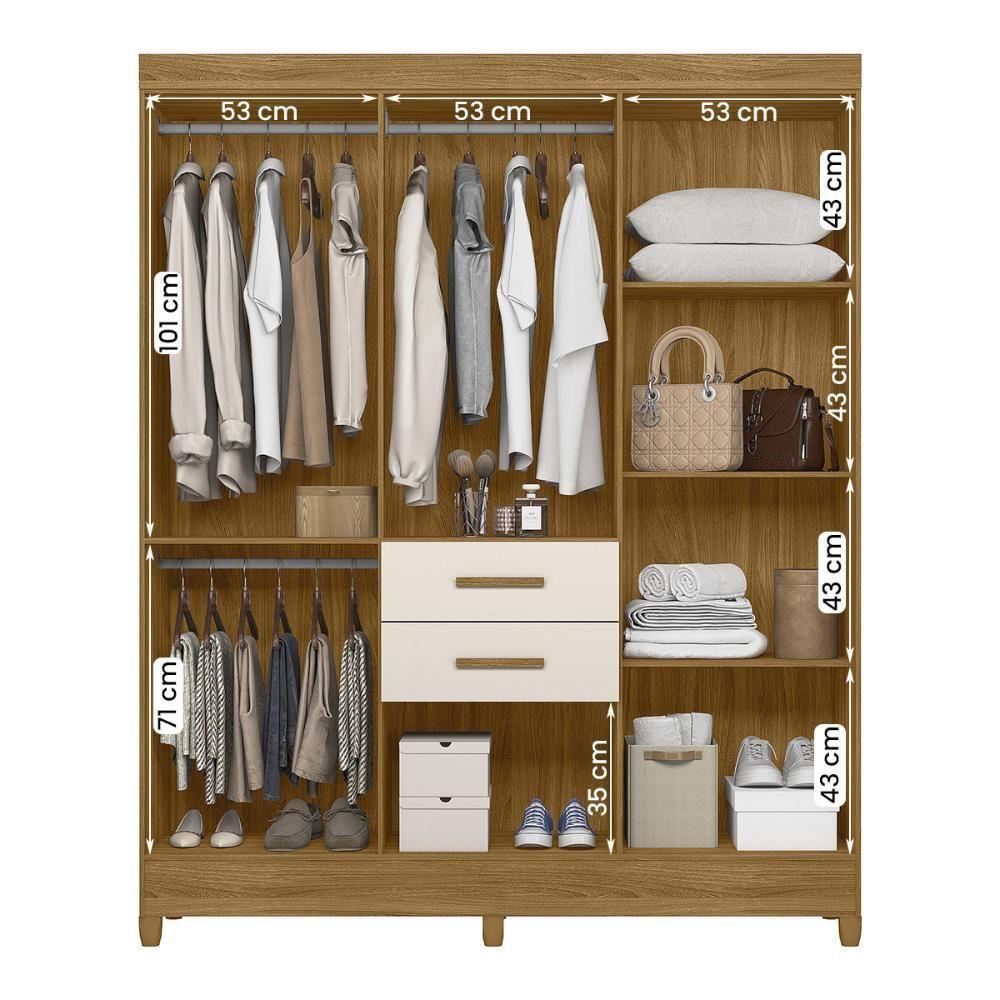 Guarda Roupa Malta Quarto Casal Com 6 Portas E 2 Gavetas Freijo-off White - 3