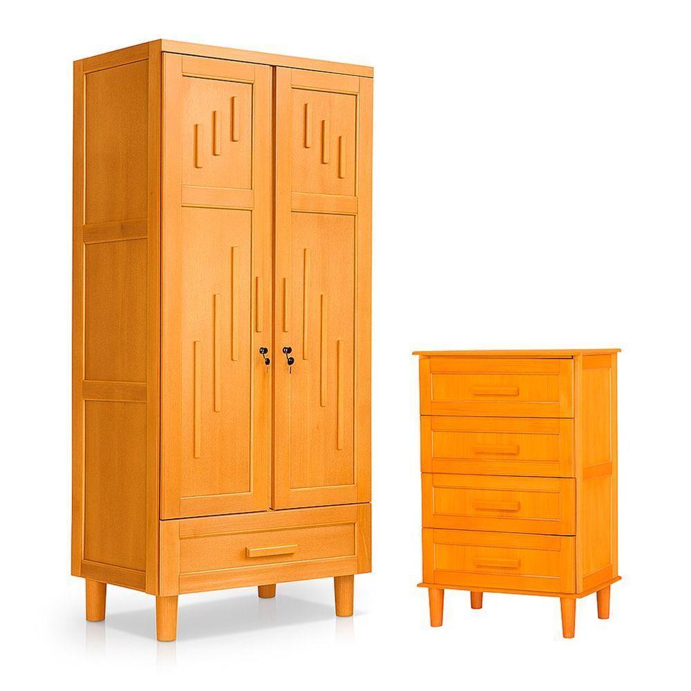 Guarda Roupa 2 Portas E Cômoda 4 Gavetas 100 % Madeira Paris Imbuia - 1
