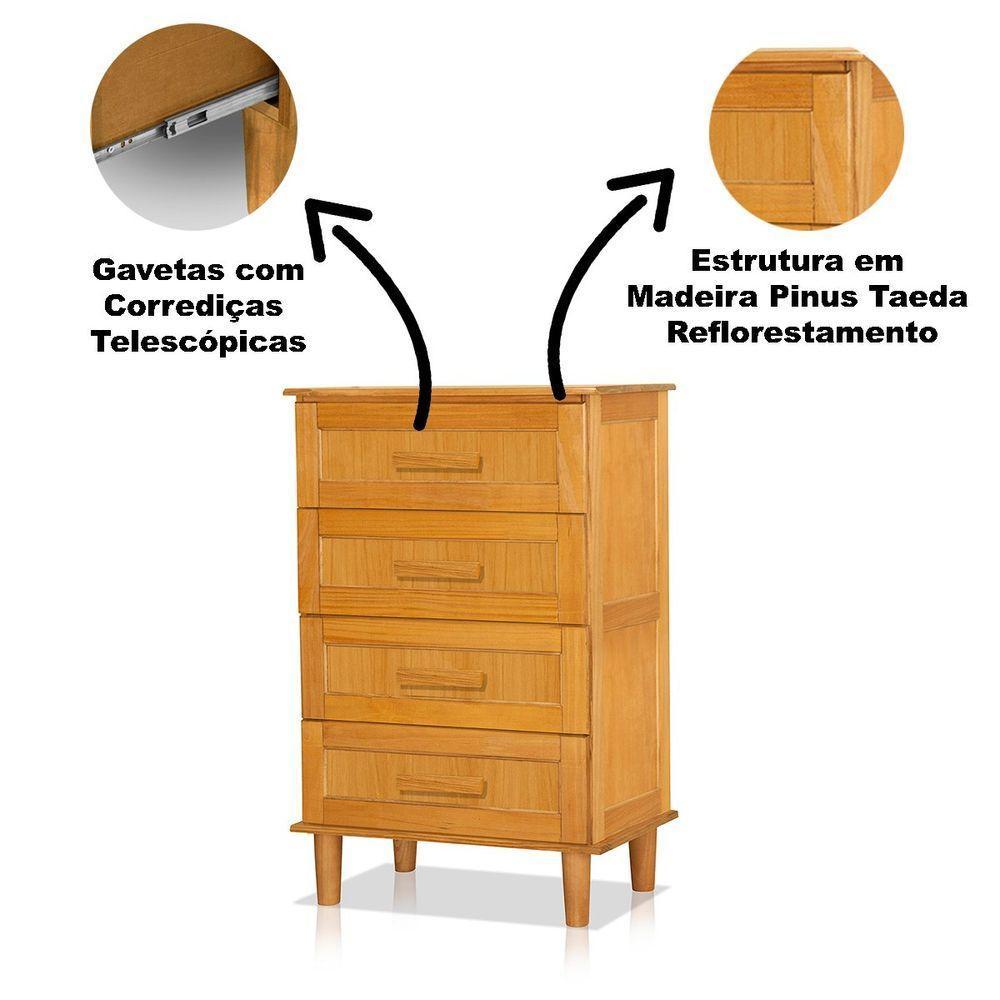 Guarda Roupa 2 Portas E Cômoda 4 Gavetas 100 % Madeira Paris Imbuia - 5