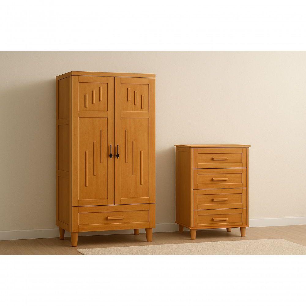 Guarda Roupa 2 Portas E Cômoda 4 Gavetas 100 % Madeira Paris Imbuia - 6