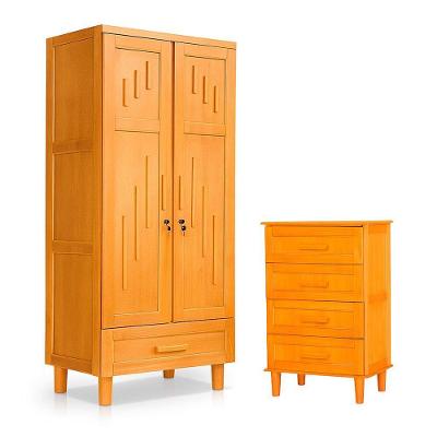 Guarda Roupa 2 Portas E Cômoda 4 Gavetas 100 % Madeira Paris Imbuia
