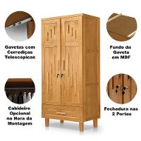 Guarda Roupa 2 Portas E Cômoda 4 Gavetas 100 % Madeira Paris Imbuia - 3
