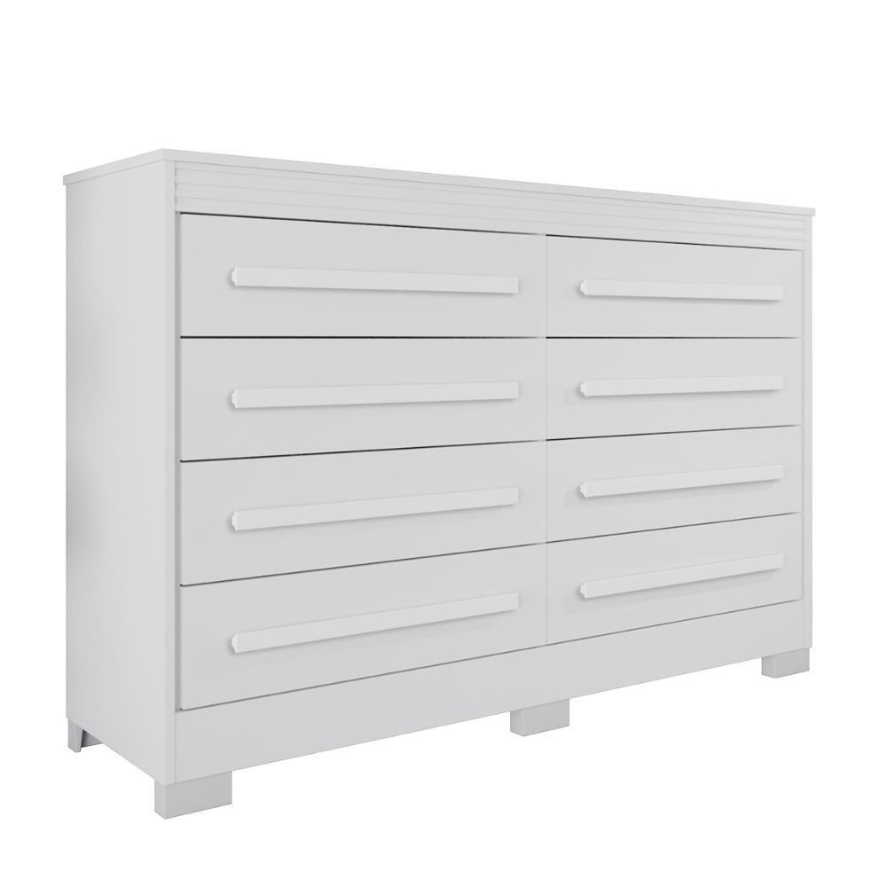 Comoda California Quarto Com 8 Gavetas E Pés Em Plástico Branco - 1