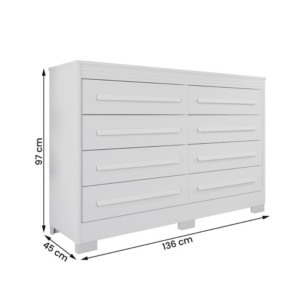 Comoda California Quarto Com 8 Gavetas E Pés Em Plástico Branco - 3