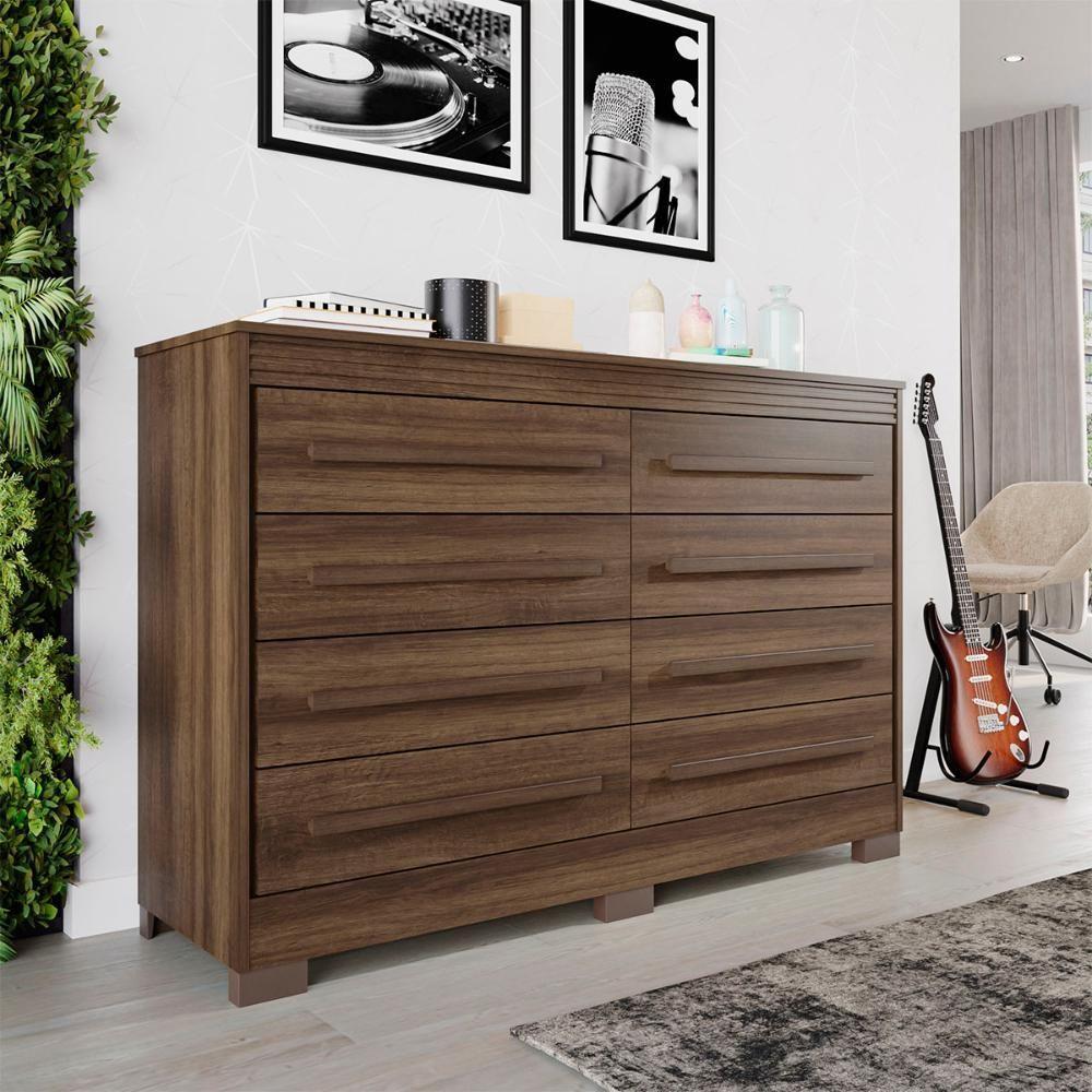 Comoda California Quarto Com 8 Gavetas E Pés Em Plástico Imbuia - 2