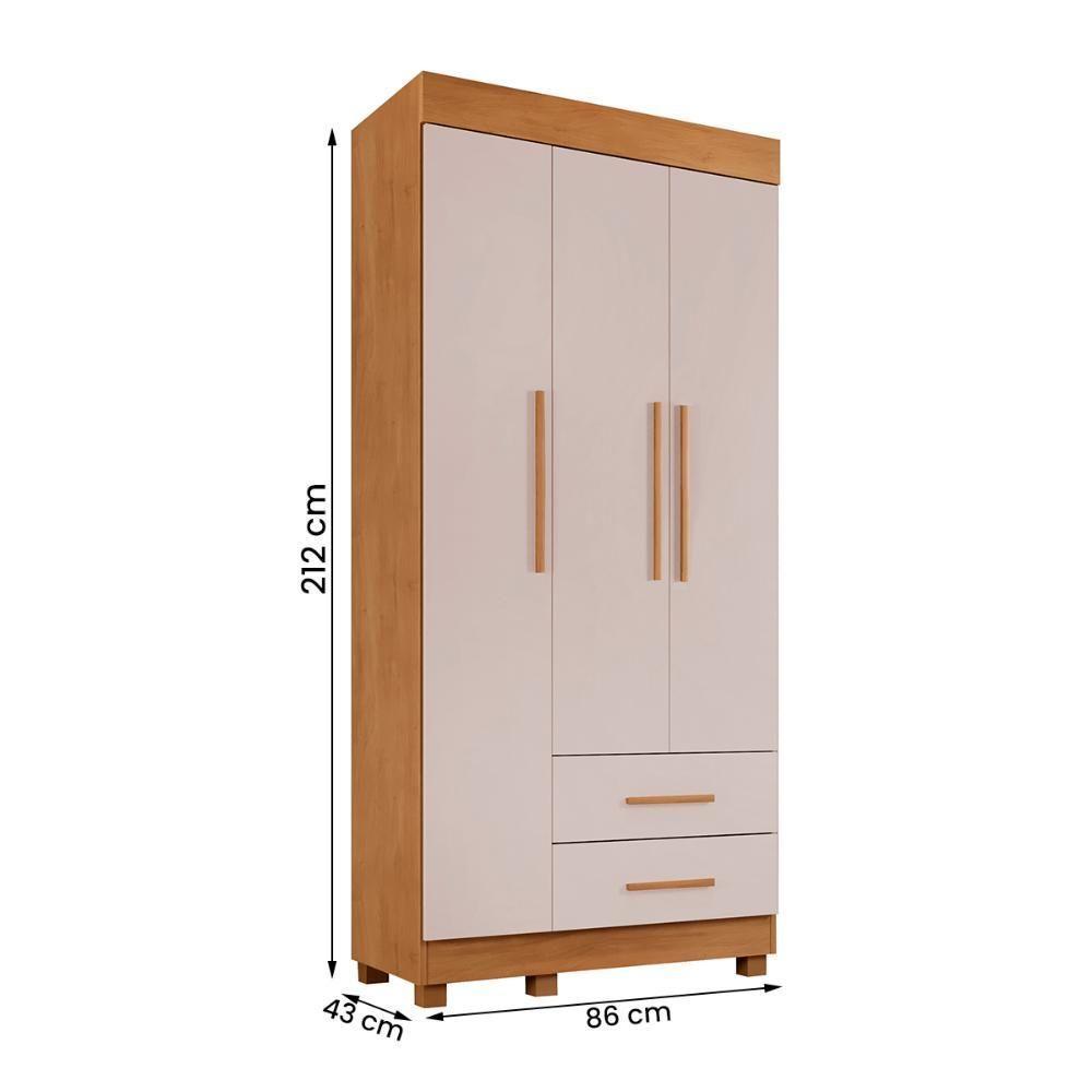 Guarda Roupa Copacabana New Quarto Com 3 Portas E 2 Gavetas Cinamomo-off White - 4