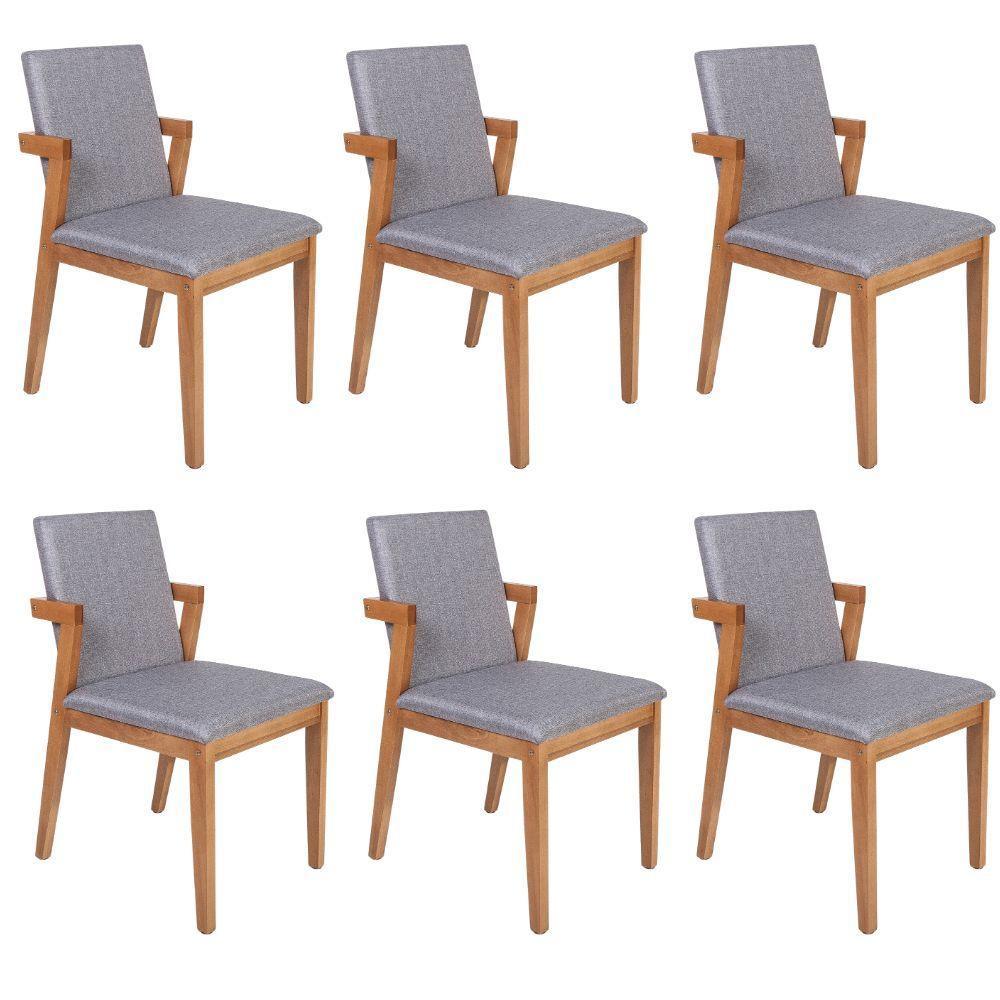 Conjunto 6 Cadeiras Estofadas Luna Cinza Escuro - 1