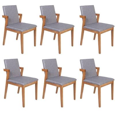 Conjunto 6 Cadeiras Estofadas Luna Cinza Escuro