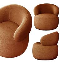 Poltrona Design Orgânico Moderno E Sofisticado Eloah Base Giratória Bouclé Italiano Terracota - 6