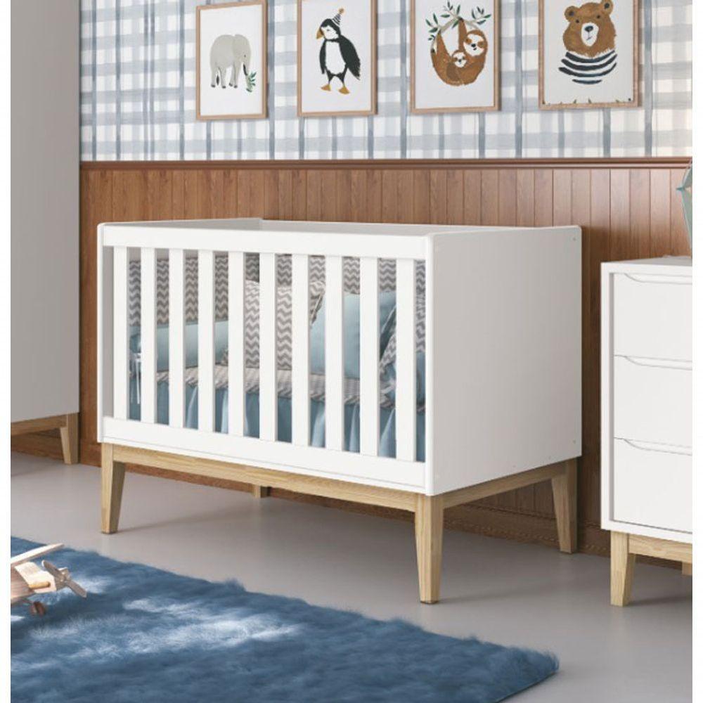 Berço Americano Classic New Branco Fosco Com Natural - Moveisaqui - 2