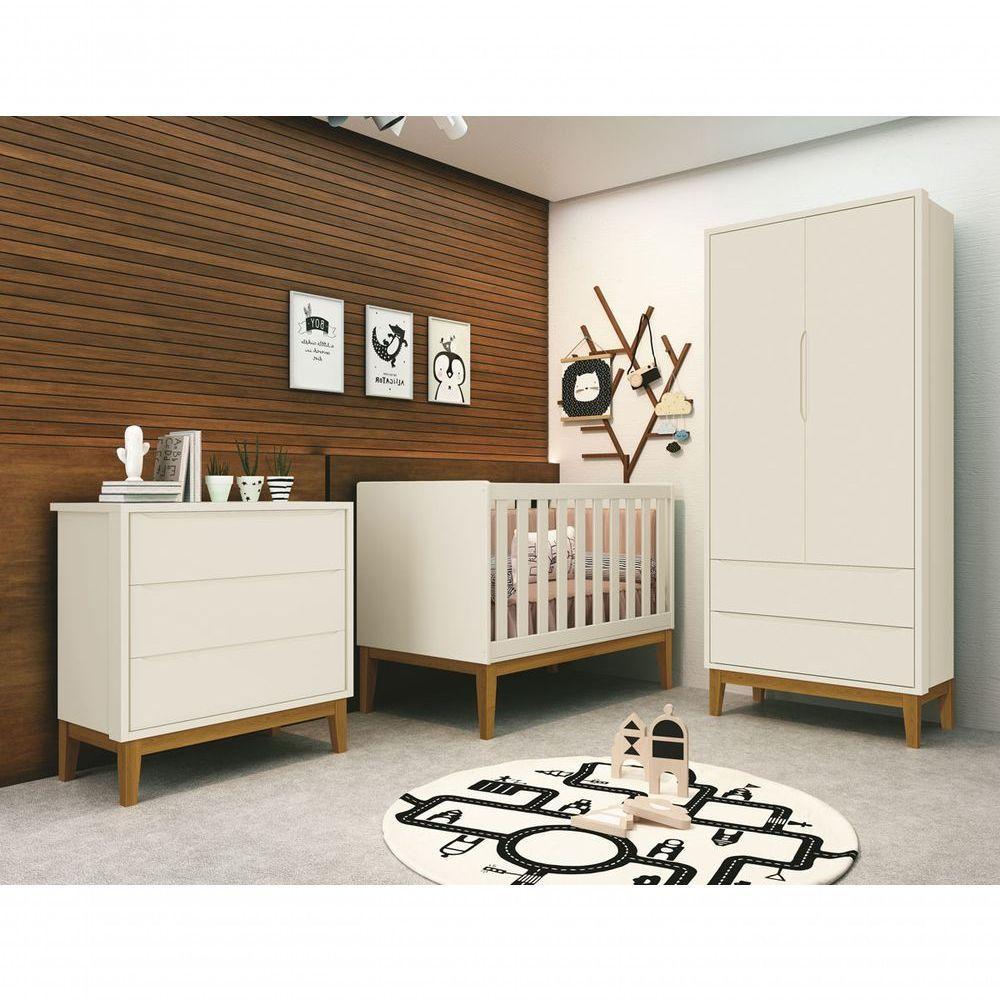 Jogo De Quarto Para Bebê Completo 2 Portas Classic New Areia Fosco Com Madeira - Moveisaqui - 1