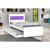 Cama Solteiro Com Auxiliar Prisma Branco Com Lilás - Jea Móveis - 1
