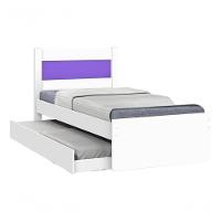Cama Solteiro Com Auxiliar Prisma Branco Com Lilás - Jea Móveis - 2