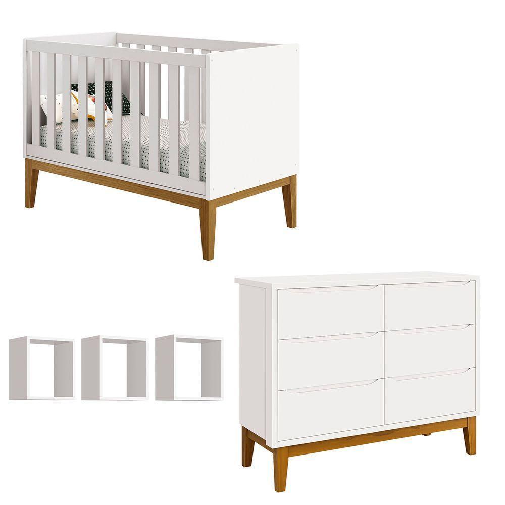 Jogo De Quarto Para Bebê Classic New Branco Fosco Com Madeira - Reller - 1