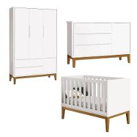 Jogo De Quarto Para Bebê Completo 3 Portas Classic New Branco Fosco Com Madeira - Reller - 1