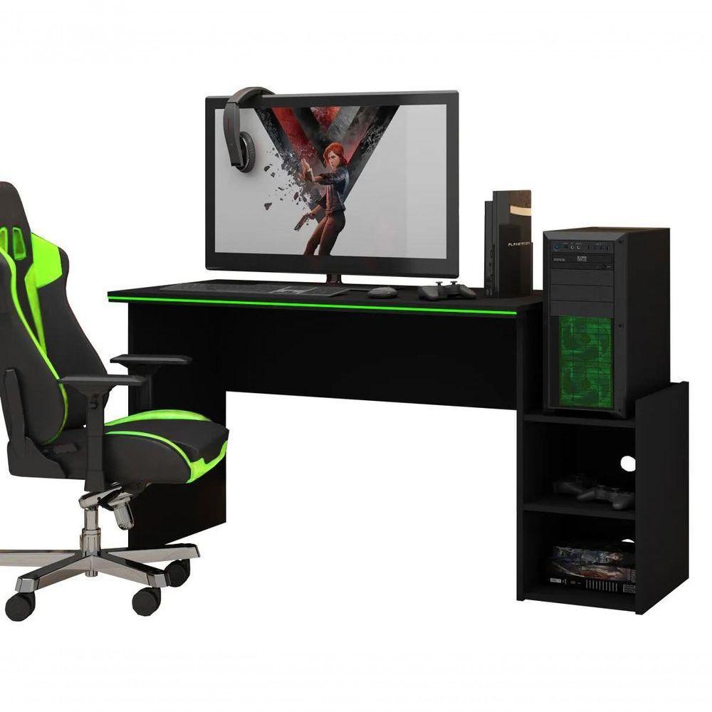 Mesa Para Computador Gamer Preto Com Verde - Gelius Móveis - 1