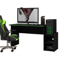 Mesa Para Computador Gamer Preto Com Verde - Gelius Móveis - 1