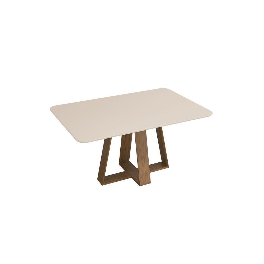 Mesa Kiara Tampo Chanfrado Curvo Madeira Freijó Com Off White - 1