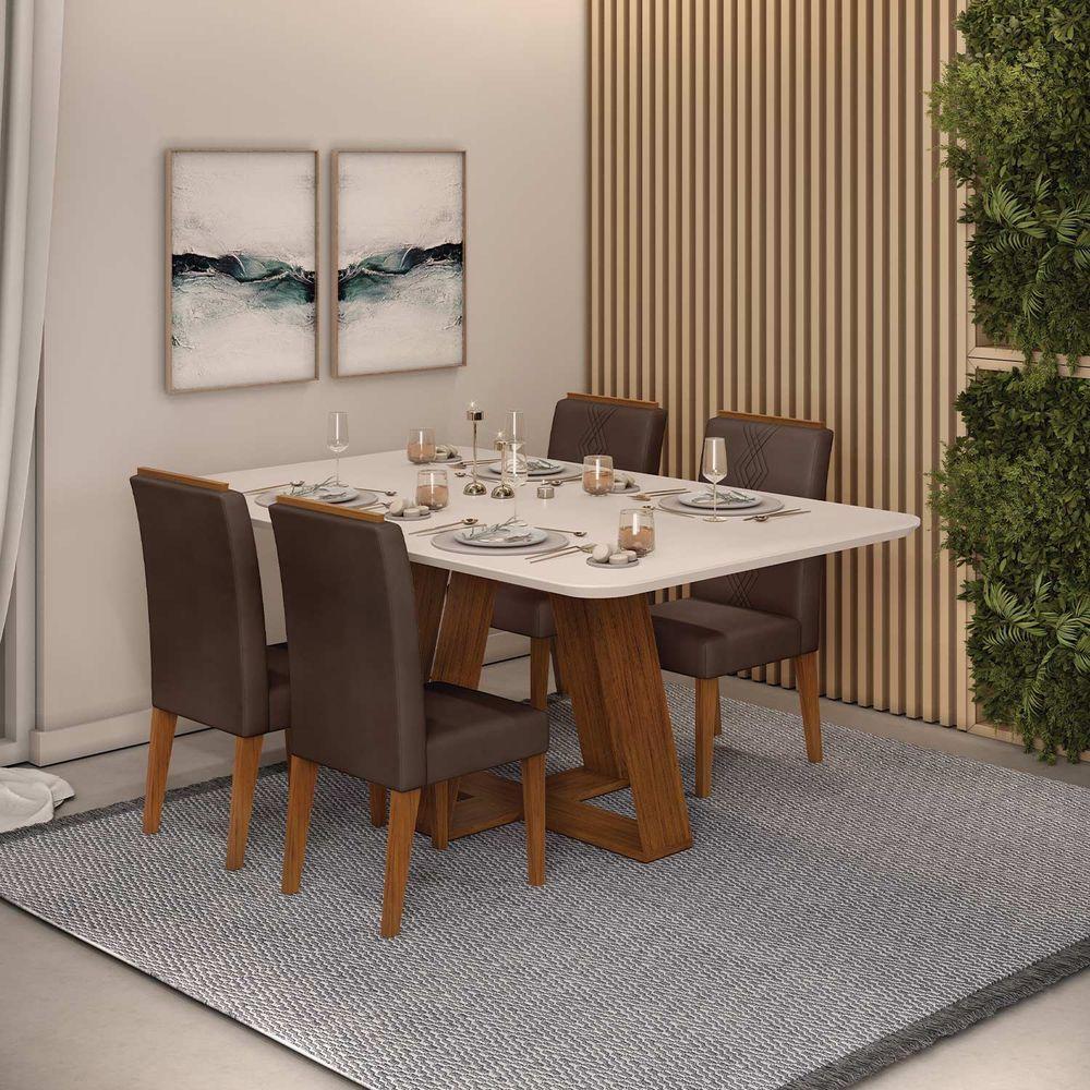 Mesa Kiara Tampo Chanfrado Curvo Madeira Freijó Com Off White - 2