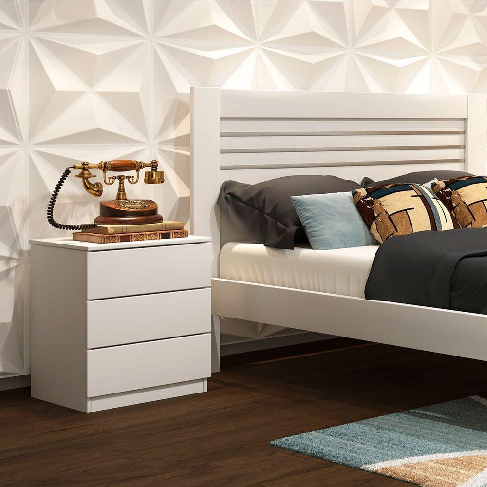 Mesa De Cabeceira 3 Gavetas Veronna Tcil Móveis Branco - 1