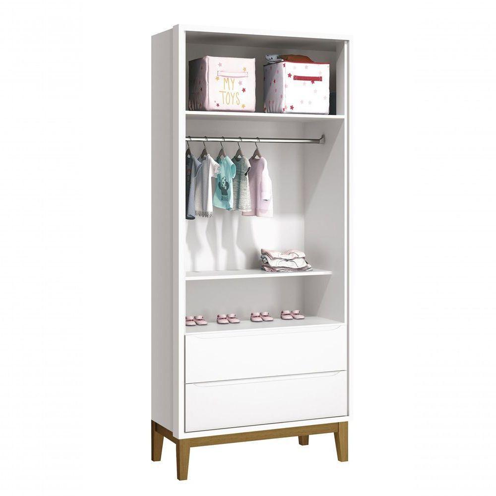 Jogo De Quarto Para Bebê Completo 2 Portas Classic New Branco Fosco Com Madeira - Moveisaqui - 5