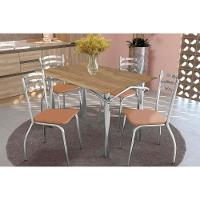 Sala De Jantar Elba C- Tampo De Madeira 136cm + 4 Cadeiras Cromada-capuccino - 1