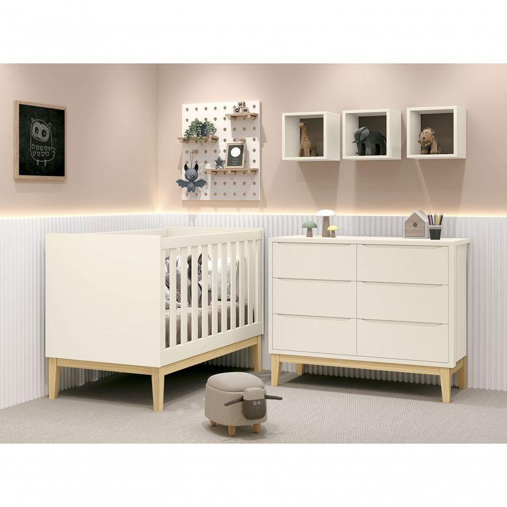 Jogo De Quarto Para Bebê Classic New Areia Fosco Com Natural - Reller - 5