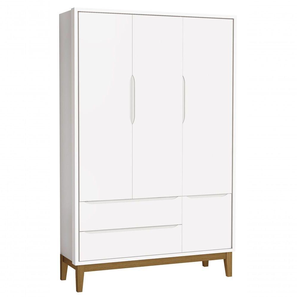Jogo De Quarto Para Bebê Completo 3 Portas Classic New Branco Fosco Com Madeira - Moveisaqui - 6