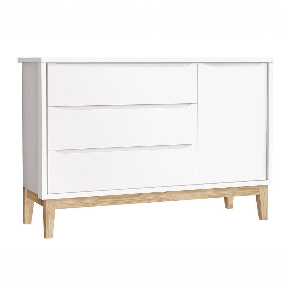 Jogo De Quarto Para Bebê Completo 3 Portas Classic New Branco Fosco Com Natural - Reller - 5