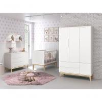 Jogo De Quarto Para Bebê Completo 3 Portas Classic New Branco Fosco Com Natural - Reller - 2