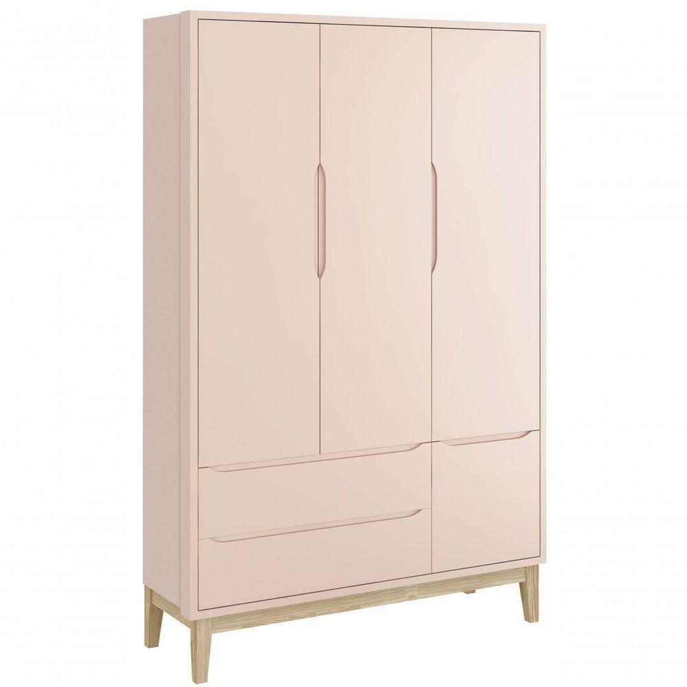 Jogo De Quarto Para Bebê Completo 3 Portas Classic New Rosa Fosco Com Natural - Moveisaqui - 6