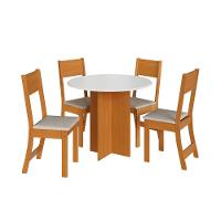 Conjunto Mesa De Jantar Alice Sofia Redonda 4 Cadeiras Freijó Offwhite Linho - Indekes - 1