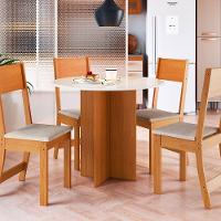 Conjunto Mesa De Jantar Alice Sofia Redonda 4 Cadeiras Freijó Offwhite Linho - Indekes - 3