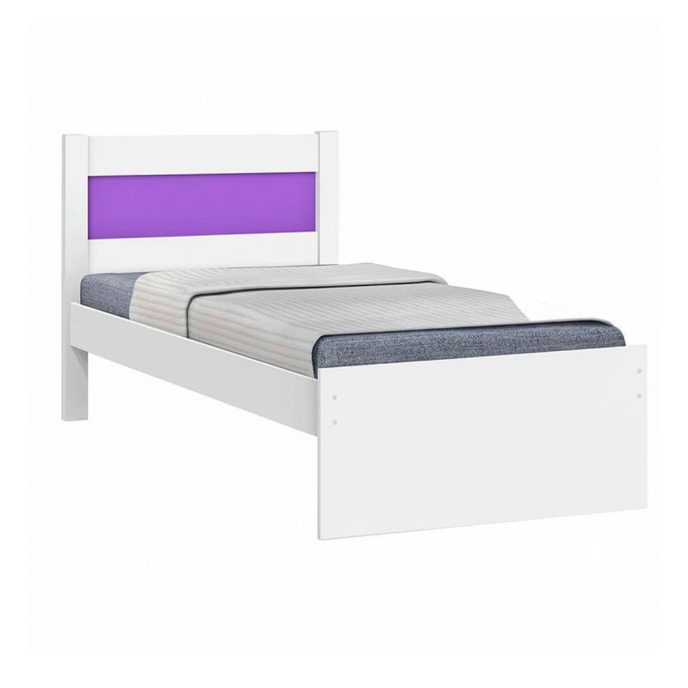 Cama Solteiro Prisma Branco Com Lilás - Jea Móveis - 1