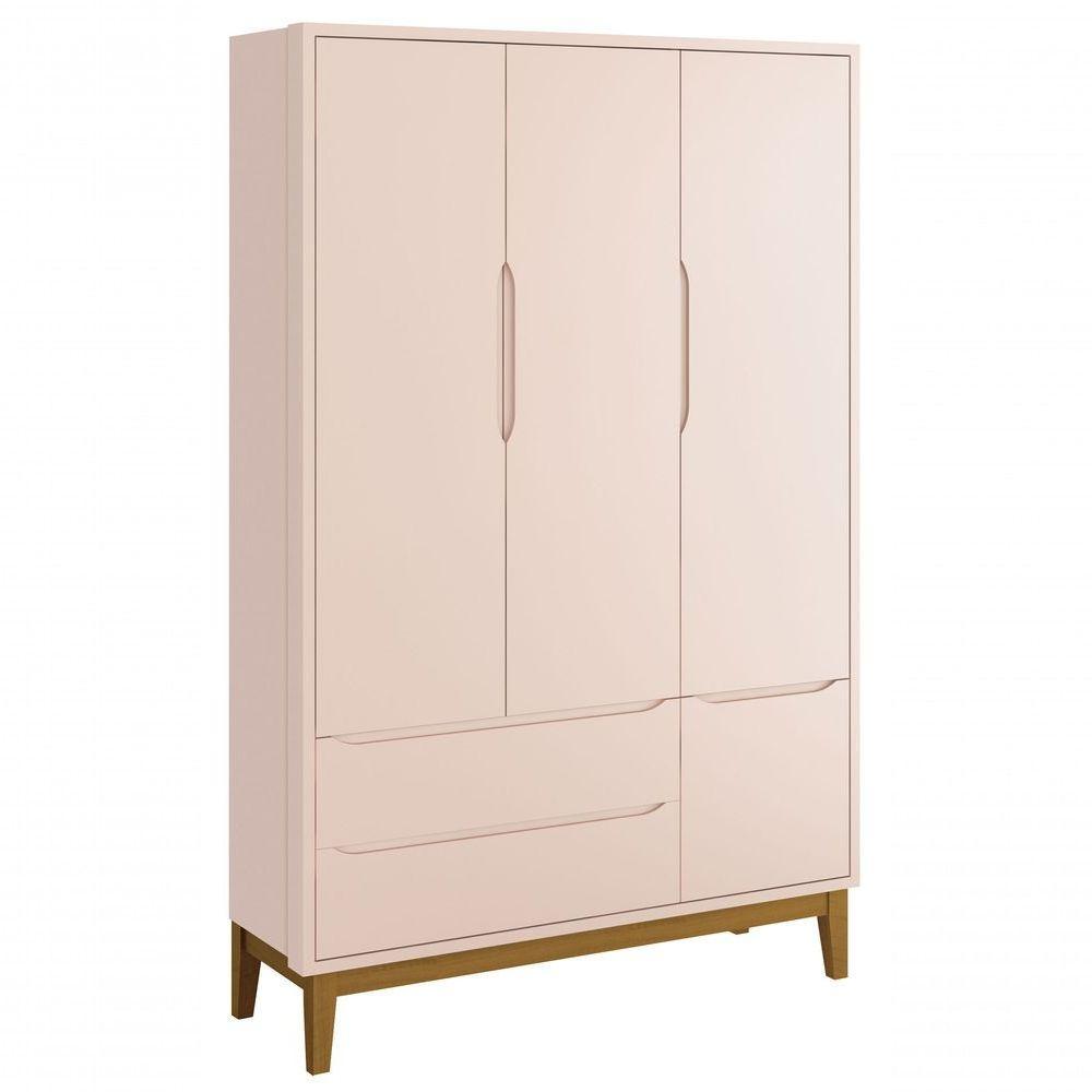 Jogo De Quarto Para Bebê Completo 3 Portas Classic New Rosa Fosco Com Madeira - Moveisaqui - 6