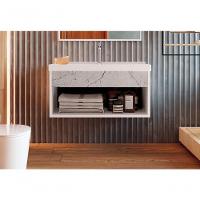 Gabinete Nicho Suspenso Para Banheiro Com Lavatório Beta Branco Com Marmorizado Branco - Moveisaqui - 2