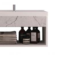 Gabinete Nicho Suspenso Para Banheiro Com Lavatório Beta Branco Com Marmorizado Branco - Moveisaqui - 3