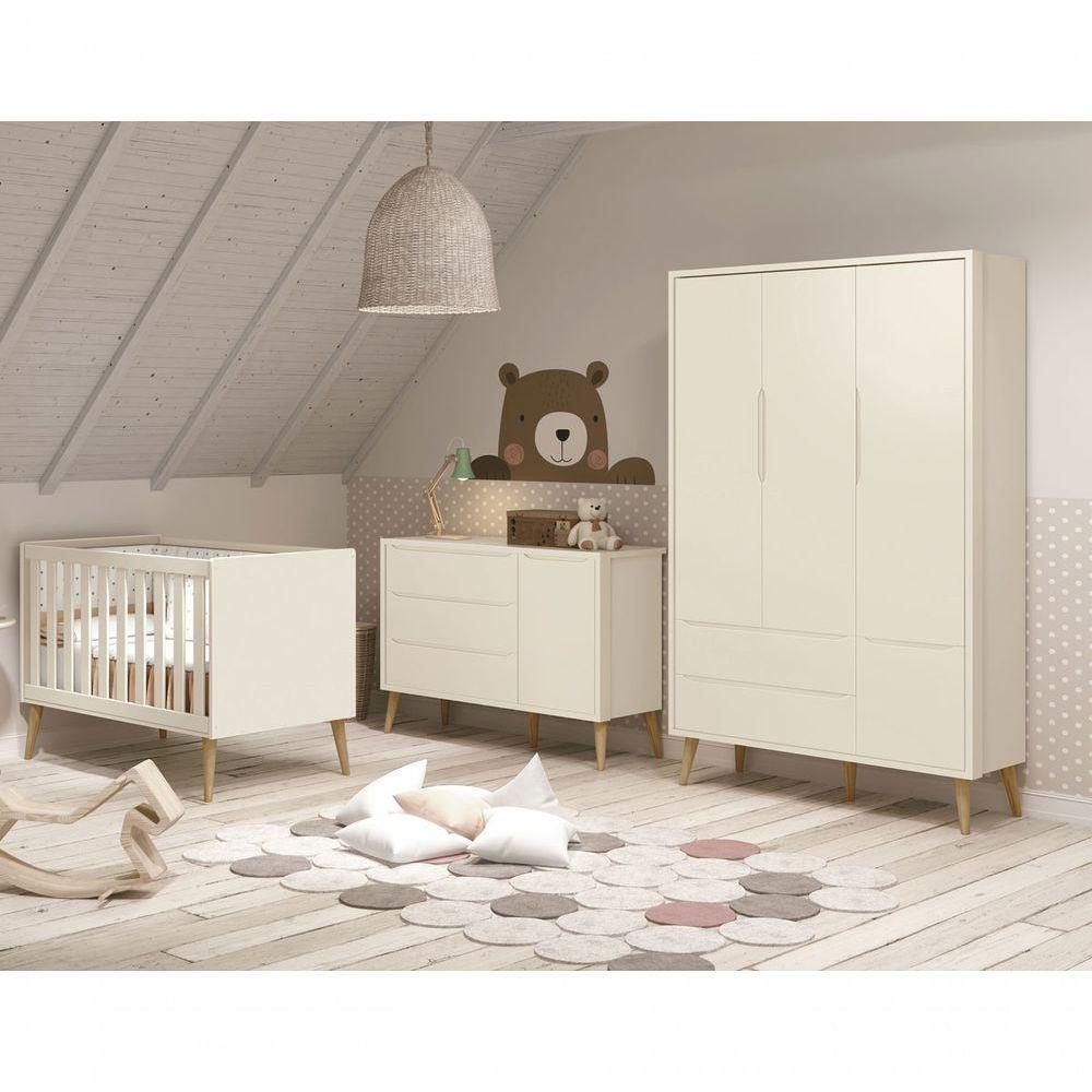 Jogo De Quarto Para Bebê Completo 3 Portas Théo New Areia Fosco Com Natural - Moveisaqui - 1