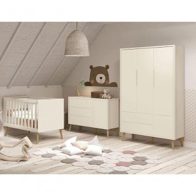 Jogo De Quarto Para Bebê Completo 3 Portas Théo New Areia Fosco Com Natural - Moveisaqui