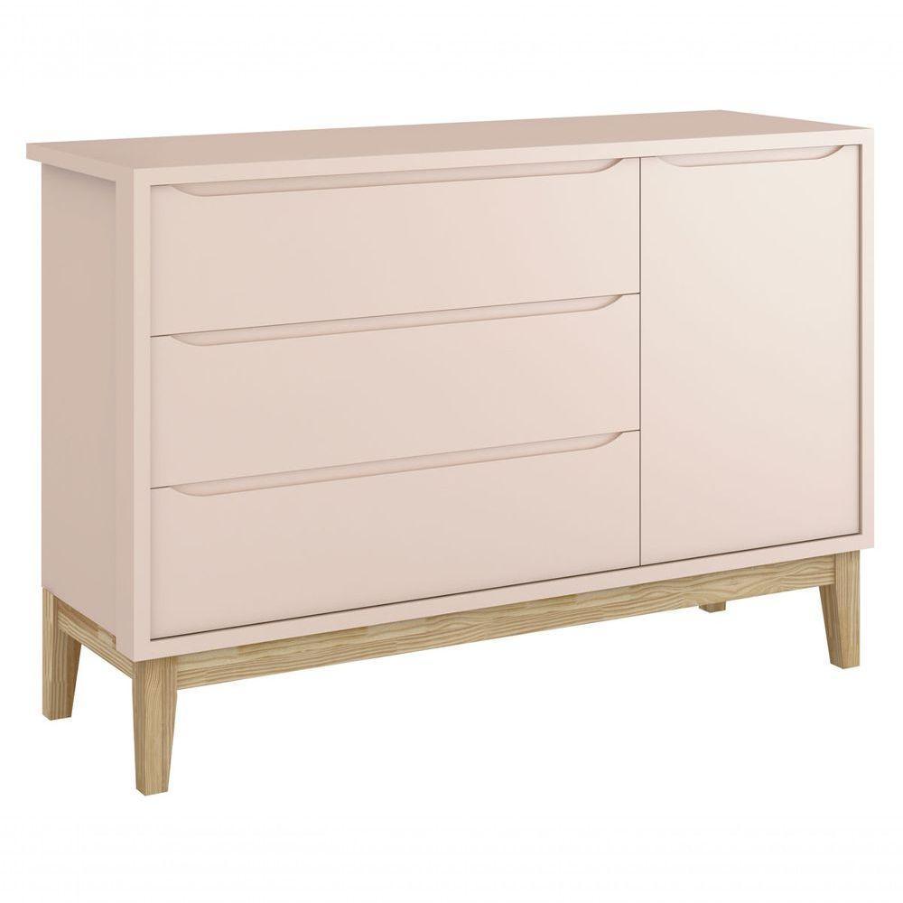 Jogo De Quarto Para Bebê Completo 3 Portas Classic New Rosa Fosco Com Natural - Reller - 5