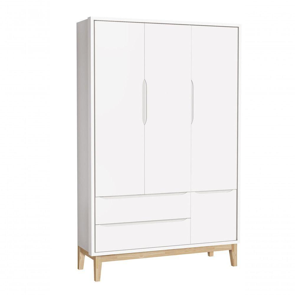 Jogo De Quarto Para Bebê Completo 3 Portas Classic New Branco Fosco Com Natural - Moveisaqui - 6