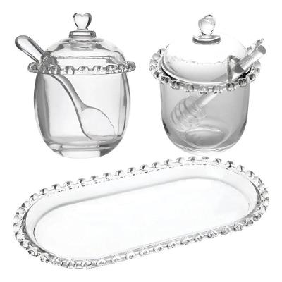 Kit Meleira + Açucareiro + Bandeja De Cristal Coração Lyor