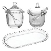 Kit Meleira + Açucareiro + Bandeja De Cristal Coração Lyor - 1