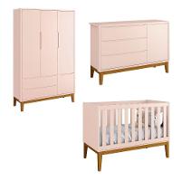 Jogo De Quarto Para Bebê Completo 3 Portas Classic New Rosa Fosco Com Madeira - Reller - 1