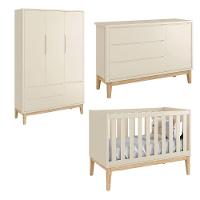 Jogo De Quarto Para Bebê Completo 3 Portas Classic New Areia Fosco Com Natural - Reller - 1