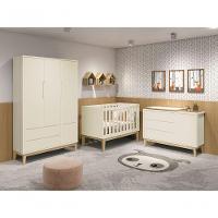 Jogo De Quarto Para Bebê Completo 3 Portas Classic New Areia Fosco Com Natural - Reller - 2