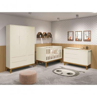 Jogo De Quarto Para Bebê Completo 3 Portas Classic New Areia Fosco Com Madeira - Moveisaqui